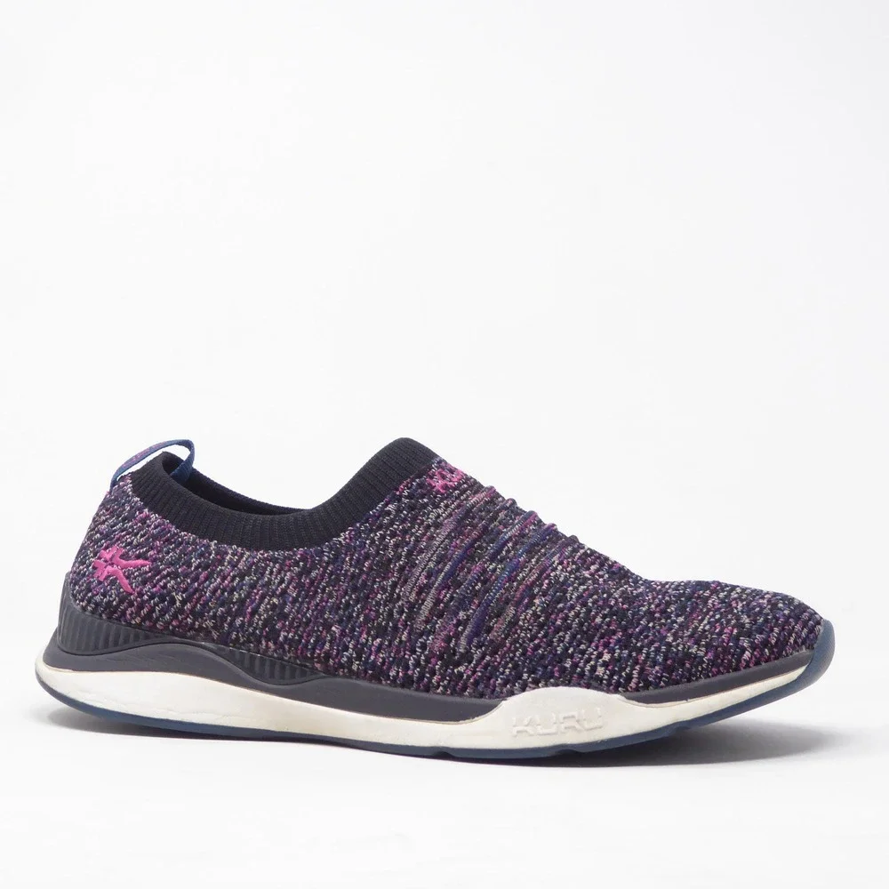 KURU Stride Women Slip On Walking Shoes Purple Multi Color Knit Comfort 9.5
